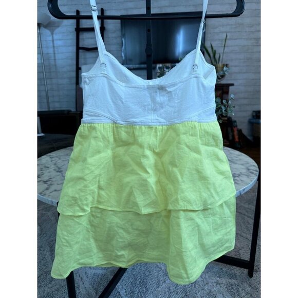 Theory White Neon Yellow Fit & Flare Spaghetti Strap Tank Top Womens Size Small - Picture 2 of 5